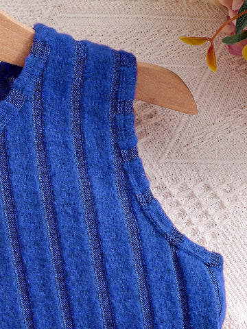 Sweet & Cute Girls Summer Casual Dress, Young Girl Solid Ribbed Knit Sleeveless Princess Style Dress