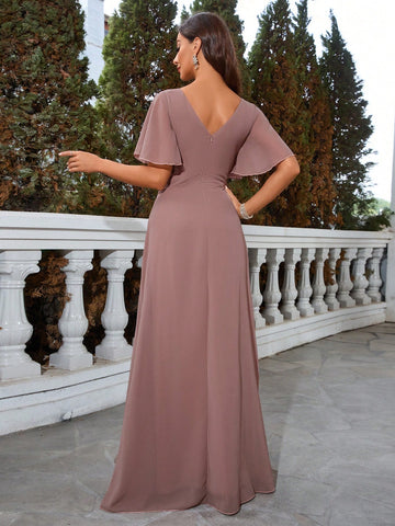 Sweetheart Neck Butterfly Sleeve Chiffon Bridesmaid Dress