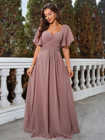 Sweetheart Neck Butterfly Sleeve Chiffon Bridesmaid Dress