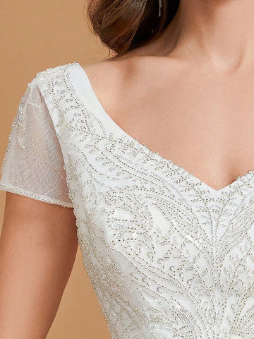 Sweetheart Neck Contrast Sequin Mesh Maxi Wedding Dress