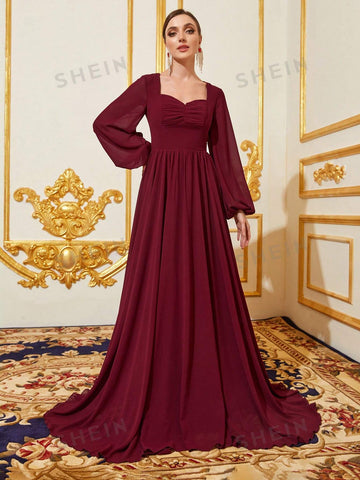 Sweetheart Neck Lantern Sleeve Chiffon Bridesmaid Dress