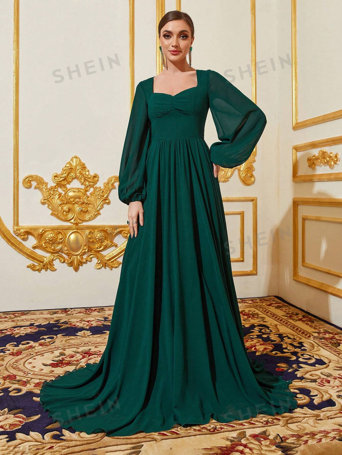 Sweetheart Neck Lantern Sleeve Chiffon Bridesmaid Dress