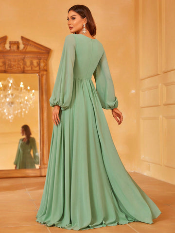 Sweetheart Neck Lantern Sleeve Chiffon Bridesmaid Dress