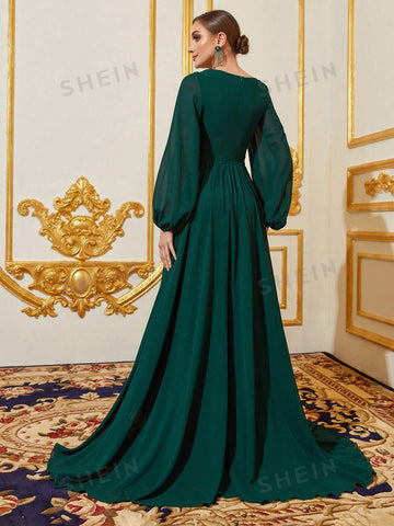 Sweetheart Neck Lantern Sleeve Chiffon Bridesmaid Dress