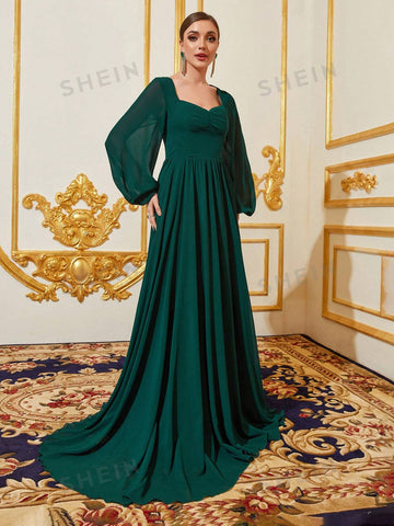 Sweetheart Neck Lantern Sleeve Chiffon Bridesmaid Dress