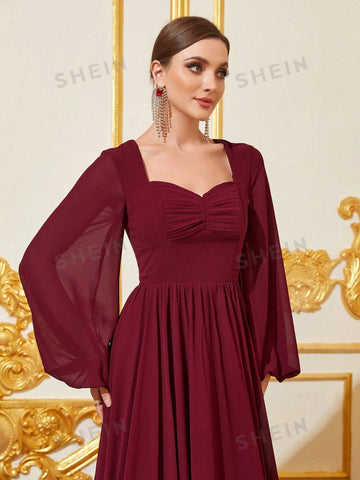 Sweetheart Neck Lantern Sleeve Chiffon Bridesmaid Dress