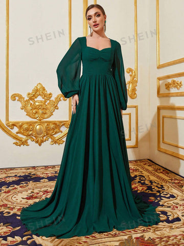 Sweetheart Neck Lantern Sleeve Chiffon Bridesmaid Dress