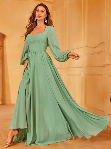 Sweetheart Neck Lantern Sleeve Chiffon Bridesmaid Dress