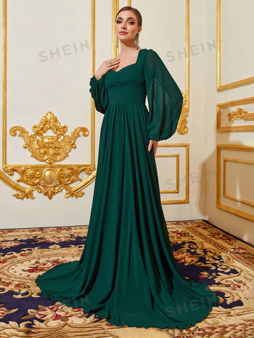 Sweetheart Neck Lantern Sleeve Chiffon Bridesmaid Dress