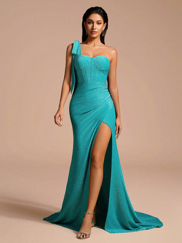 Sweetheart Neckline Fishbone Decor Front Slit Backless Ball Gown Party Dress