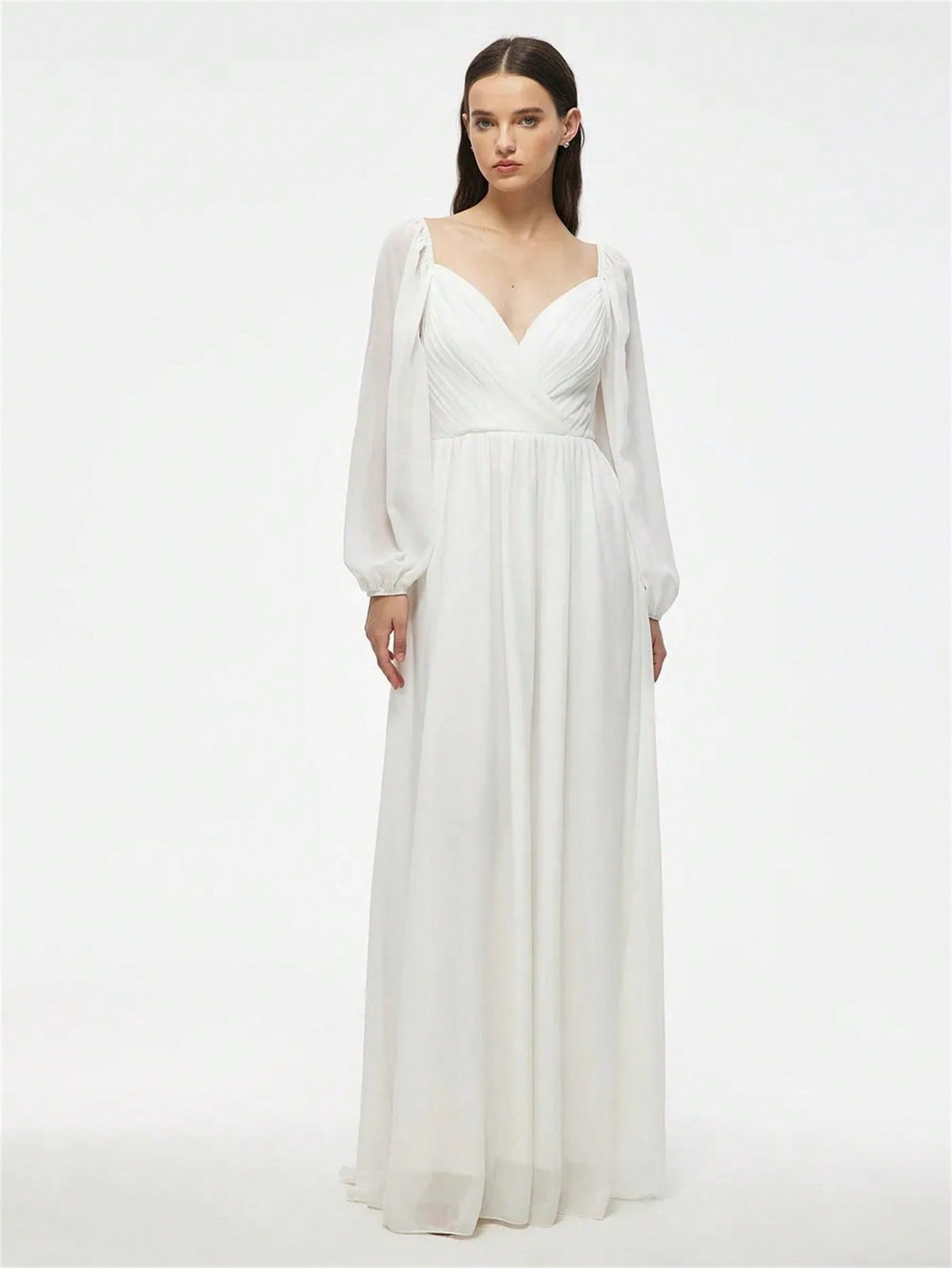 Sweetheart Neckline Lantern Sleeve Chiffon Wedding Dress