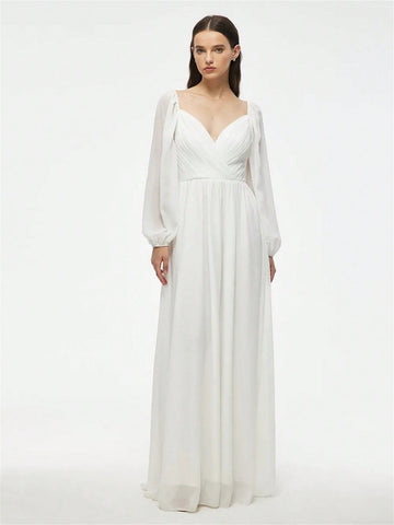 Sweetheart Neckline Lantern Sleeve Chiffon Wedding Dress