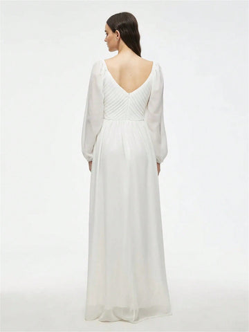 Sweetheart Neckline Lantern Sleeve Chiffon Wedding Dress