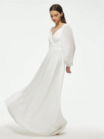 Sweetheart Neckline Lantern Sleeve Chiffon Wedding Dress
