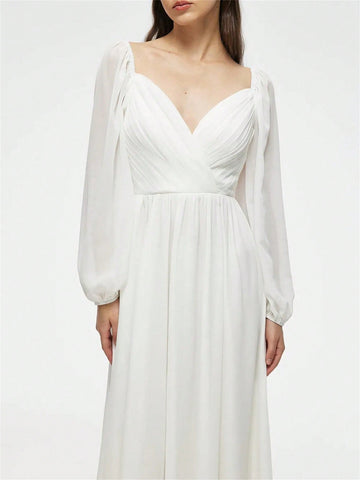 Sweetheart Neckline Lantern Sleeve Chiffon Wedding Dress