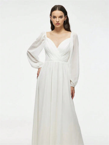 Sweetheart Neckline Lantern Sleeve Chiffon Wedding Dress
