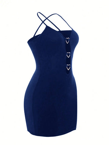 Sweetheart Neckline Strappy Bodycon Dress With Heart Shaped Ring Detail