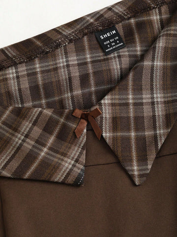 Sweetra Autumn/Winter Retro Elegant Chic Academic Style Printed Patchwork Oblique Shoulder Shirt Waist Slimming A-Line Women Dress