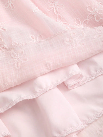 Sweetra Sweet French Jacquard Halter Backless A-Line Mini Dress, Feminine Pink Color