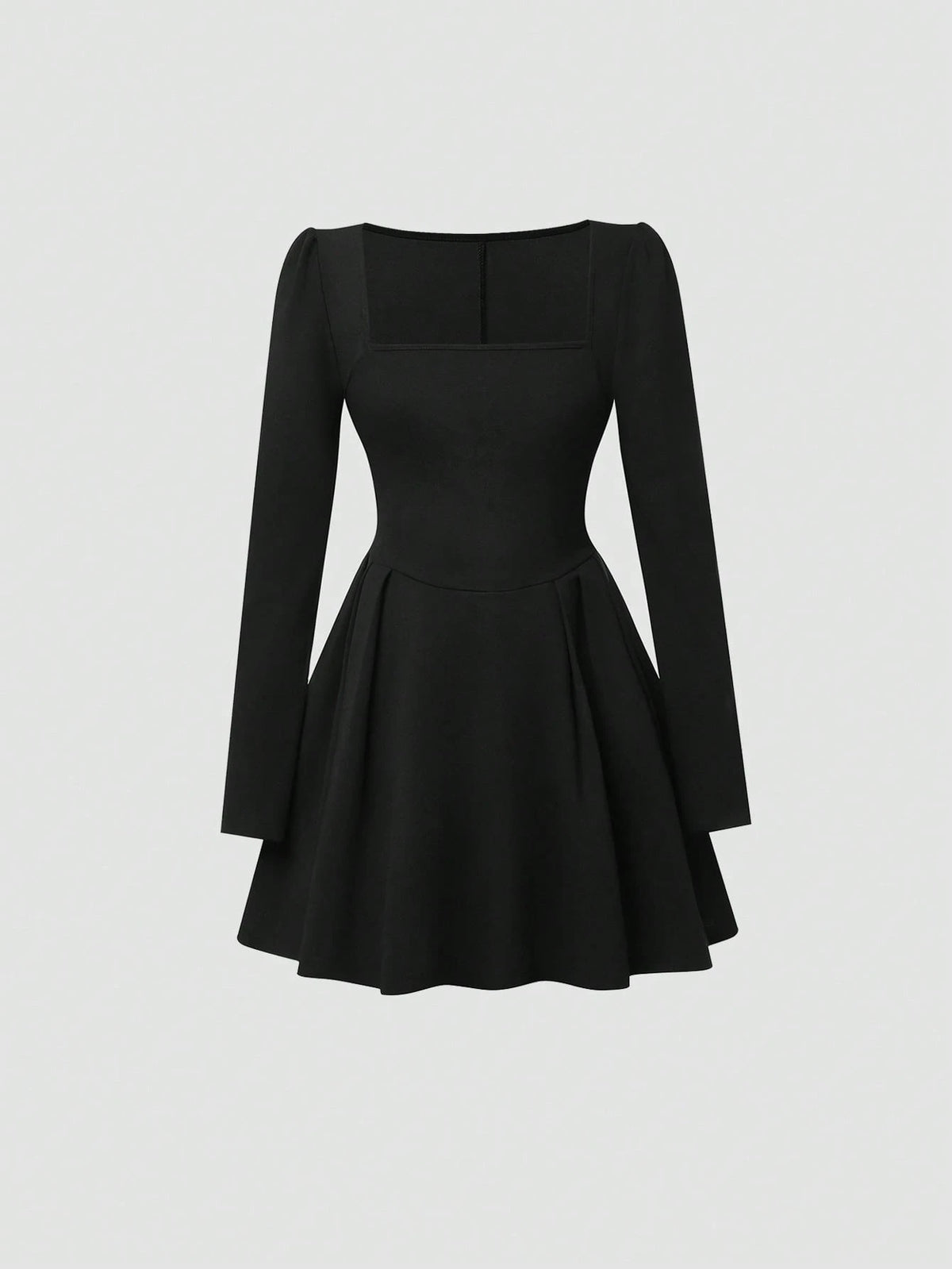 Sweetra Women Square Neck Long Sleeve Elegant Short Dress, Solid Color, Autumn