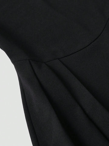 Sweetra Women Square Neck Long Sleeve Elegant Short Dress, Solid Color, Autumn