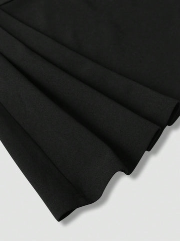 Sweetra Women Square Neck Long Sleeve Elegant Short Dress, Solid Color, Autumn