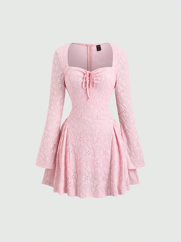 Sweetra Women's Autumn/Winter Minimalist Waist-Defining Knitted Texture Fabric Mini Dress, Slim Fit