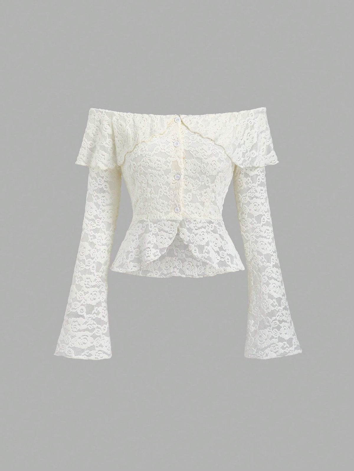 Sweetra Women's Ruffled Lace Off Shoulder Bell Sleeve Elegant Blouse