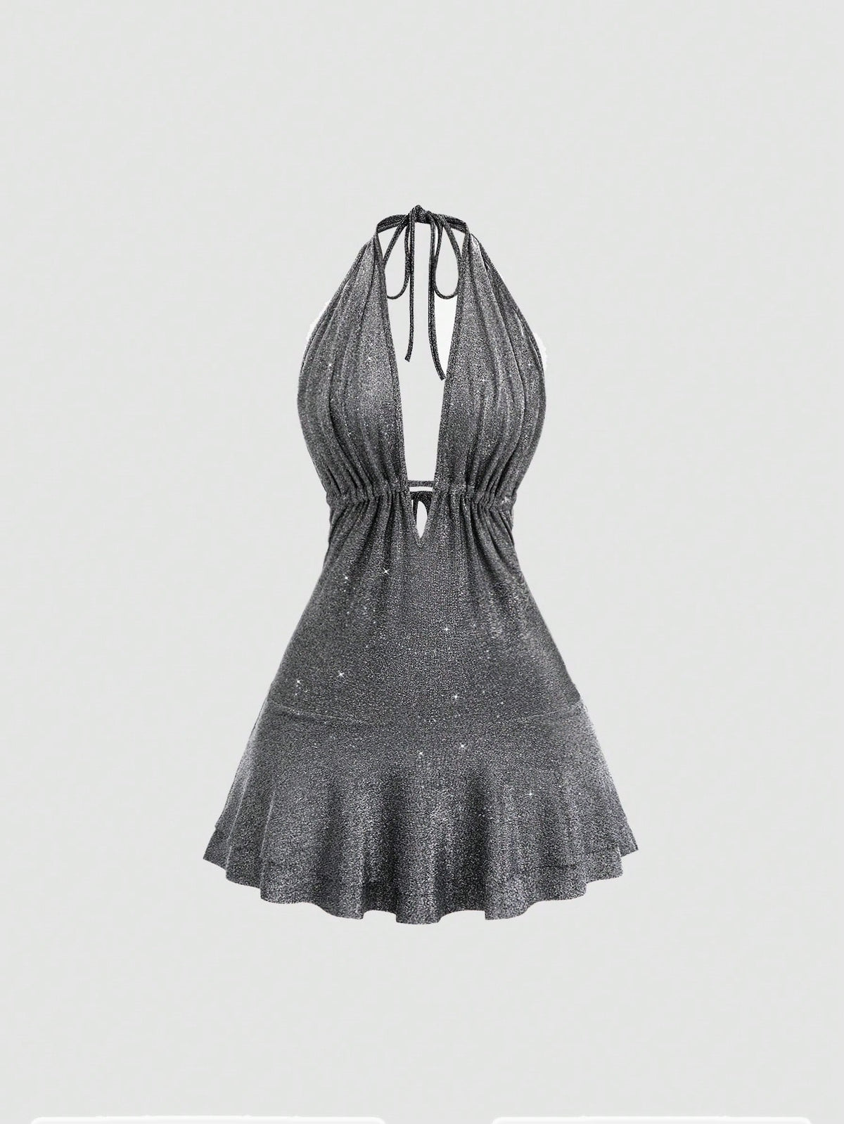 Sweetra Women's Sexy Halter Asymmetrical Criss-Cross Backless Plunge Neck Clubwear Dress