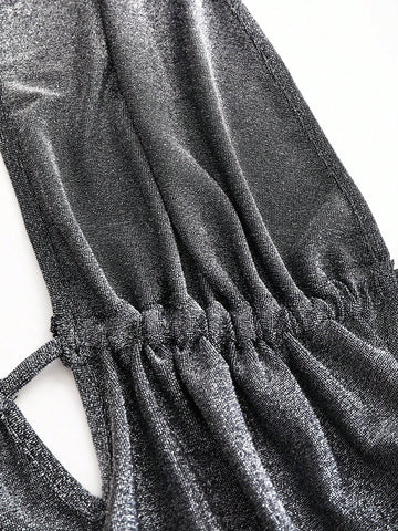 Sweetra Women's Sexy Halter Asymmetrical Criss-Cross Backless Plunge Neck Clubwear Dress