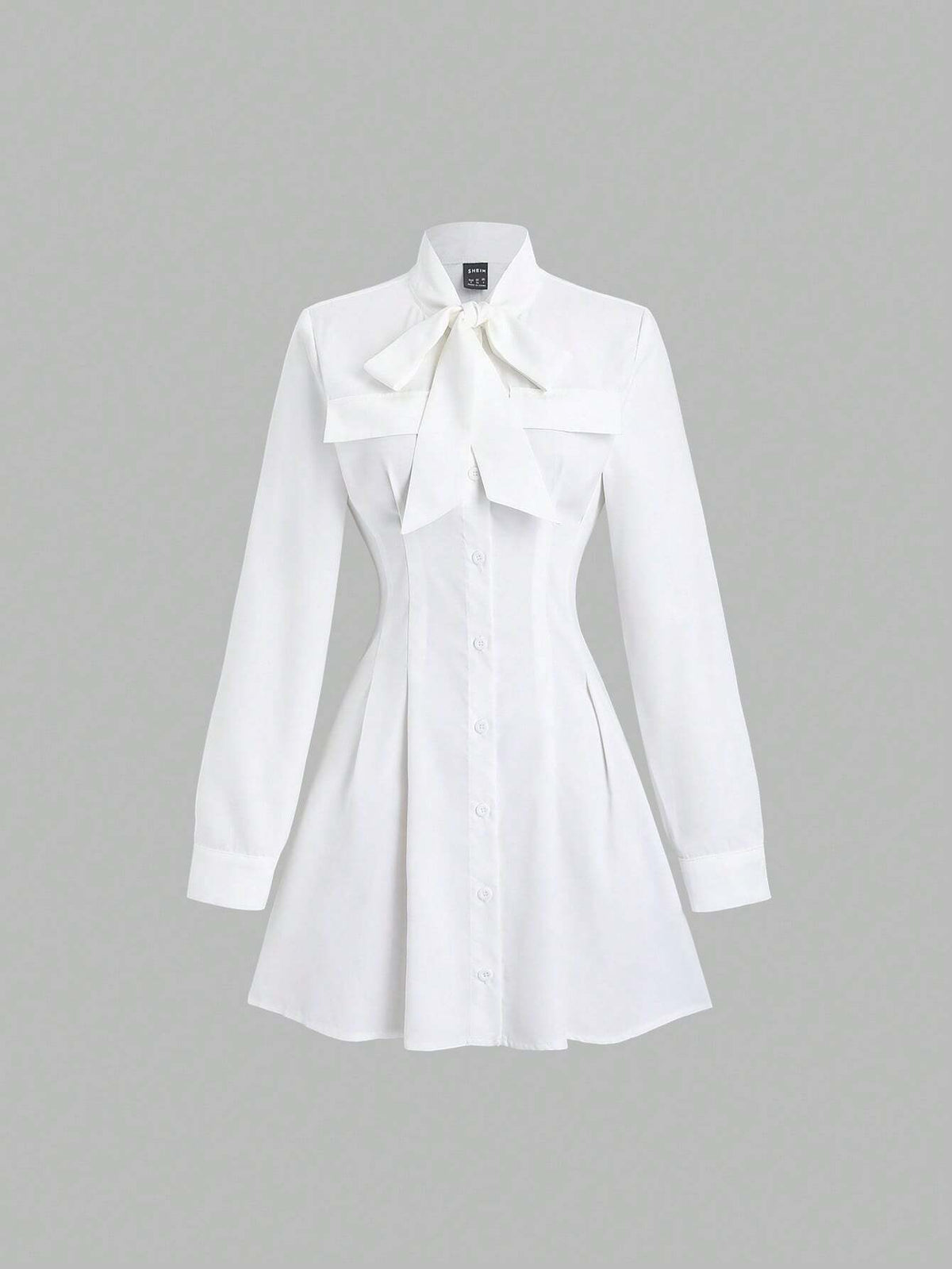 Women's Sweet Cute Bow Decor Minimalist Waisted Solid White Short Shirt Dress