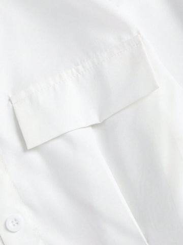 Women's Sweet Cute Bow Decor Minimalist Waisted Solid White Short Shirt Dress