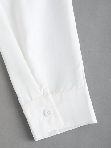 Women's Sweet Cute Bow Decor Minimalist Waisted Solid White Short Shirt Dress