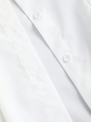 Women's Sweet Cute Bow Decor Minimalist Waisted Solid White Short Shirt Dress