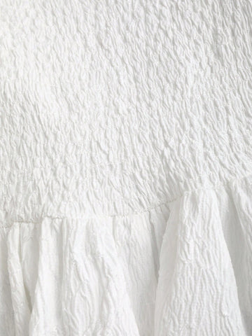 Sweetra Women's White Jacquard Puff Sleeve A-Line High Waist Slimming Midi Dress