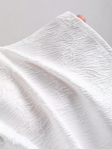 Sweetra Women's White Jacquard Puff Sleeve A-Line High Waist Slimming Midi Dress