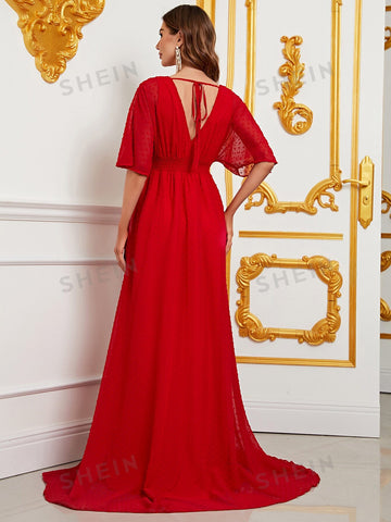 Swiss Dot Split Thigh Chiffon Dress