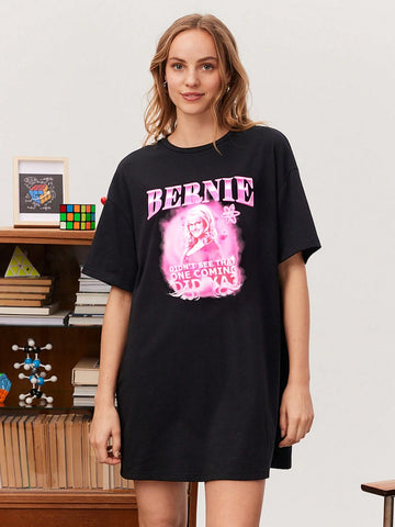 THE BIG BANG THEORY X SHEIN Women's Casual Loose T-Shirt Dress With Character And Slogan Print For Summer