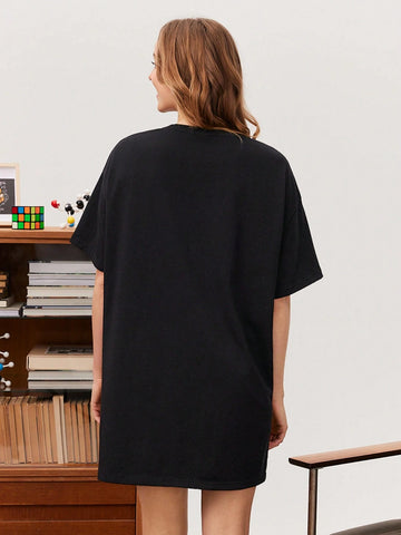 THE BIG BANG THEORY X SHEIN Women's Casual Loose T-Shirt Dress With Character And Slogan Print For Summer