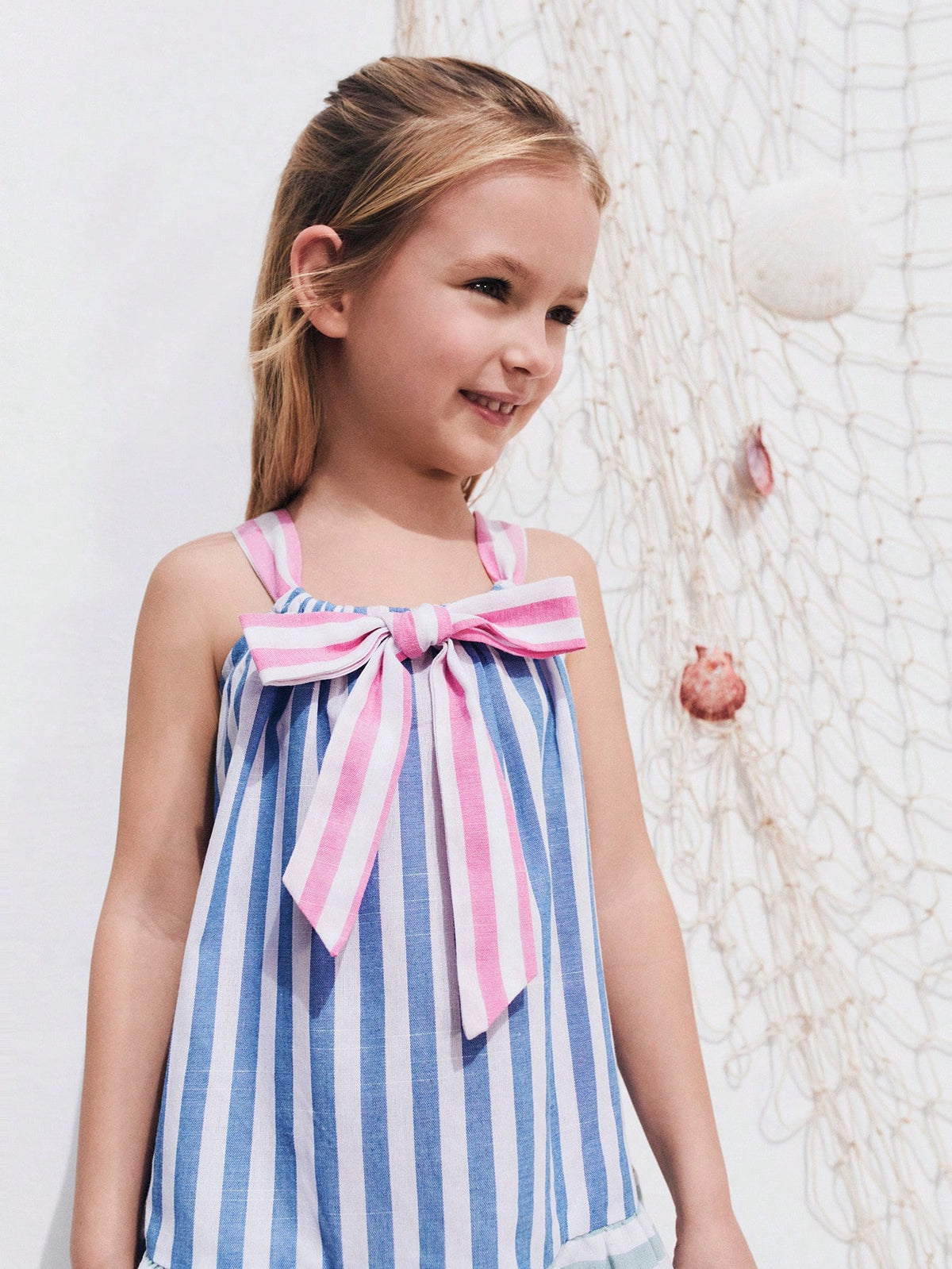 THE HAPPY LOOK Colorful Striped Bow Contrast Color Dresses For Young Girls