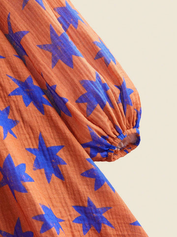 THE HAPPY LOOK Girls Red Woven Chiffon Pleated Collar Lantern Sleeve Dress, Spring/Autumn/Winter, Back To School