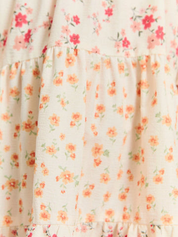 THE HAPPY LOOK Loose Floral Patchwork Round Neck Short Sleeve Dress, Young Girls Casual Vacation Style, Spring