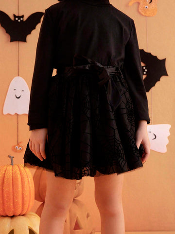 THE HAPPY LOOK Young Boys' Cute Spider Web Print Tulle Skirt, Halloween Theme