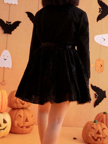 THE HAPPY LOOK Young Boys' Cute Spider Web Print Tulle Skirt, Halloween Theme