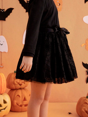 THE HAPPY LOOK Young Boys' Cute Spider Web Print Tulle Skirt, Halloween Theme
