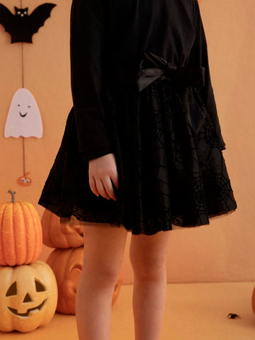 THE HAPPY LOOK Young Boys' Cute Spider Web Print Tulle Skirt, Halloween Theme