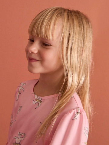THE HAPPY LOOK Young Girl Casual Cartoon Print Puff Sleeve Dress, Suitable For Autumn