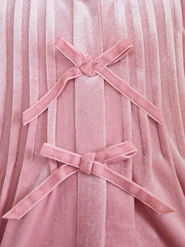 THE HAPPY LOOK Young Girl Casual Pink Shimmering Velvet Decorated Butterfly Pleated Shirt, Fall/Winter,Christmas