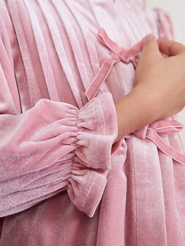 THE HAPPY LOOK Young Girl Casual Pink Shimmering Velvet Decorated Butterfly Pleated Shirt, Fall/Winter,Christmas