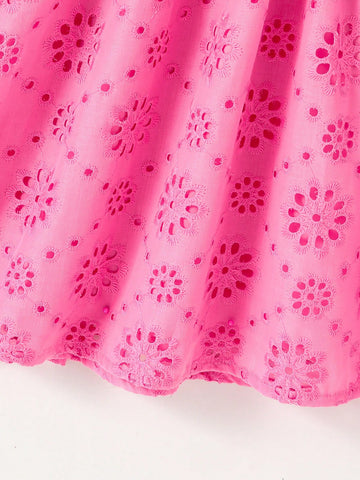 Young Girl Fashion Casual Burn-Out Embroidery Puff Sleeve Cute Dress